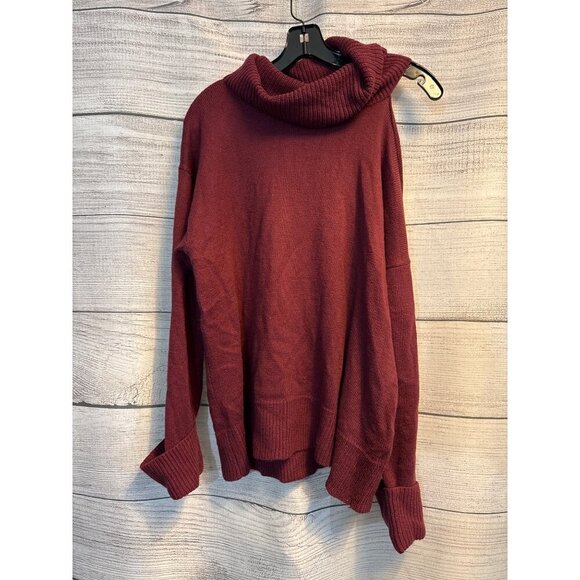 1.State Burgundy Cold Shoulder Turtleneck Sweater Size L - Picture 1 of 4